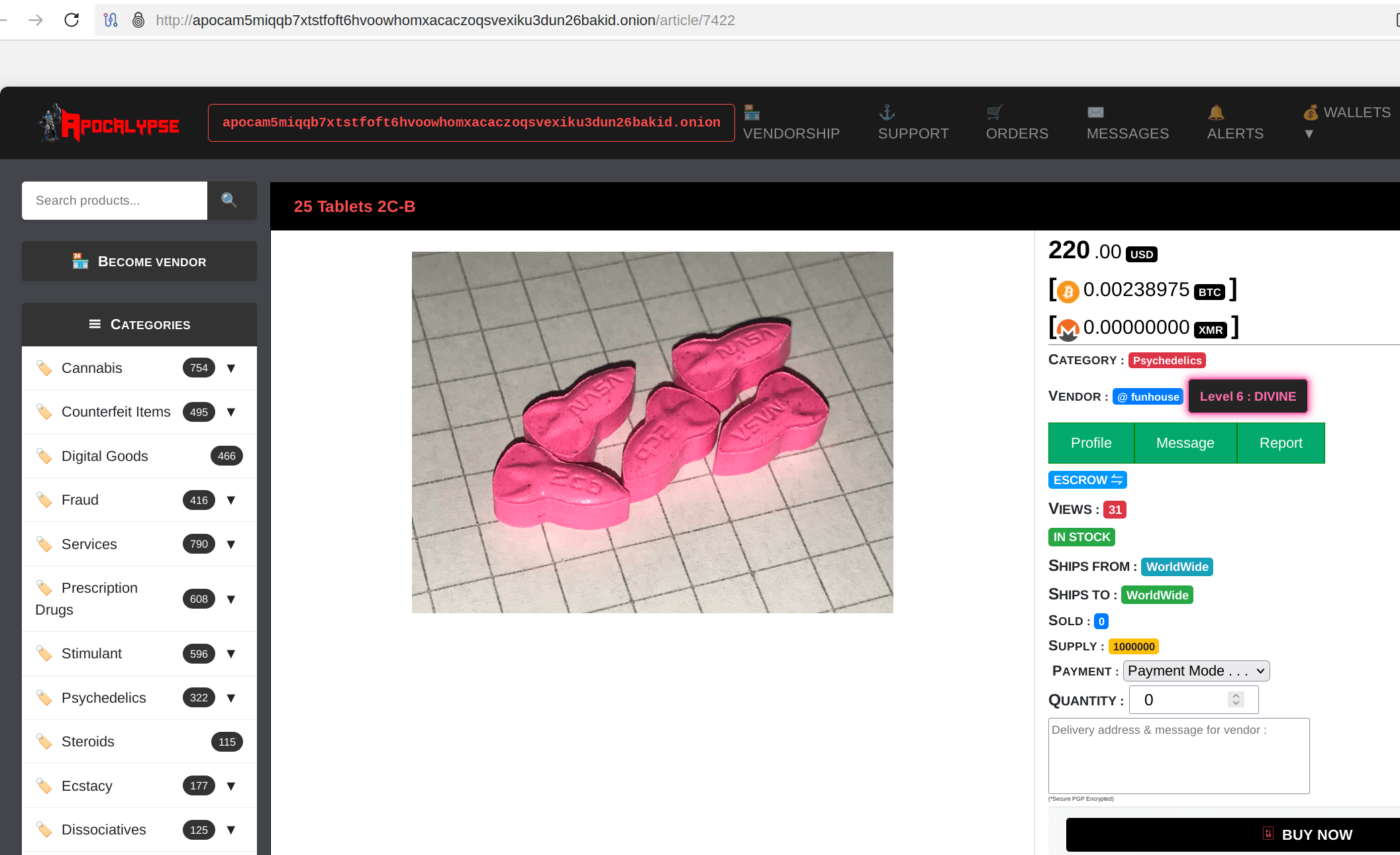 Apocalypse Market Product Page